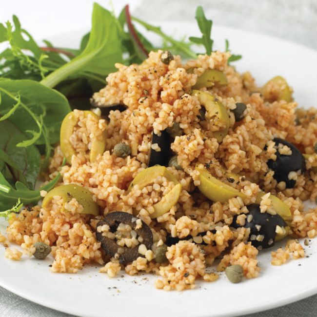 Tomato Bulgur Wheat With Capers & Olives