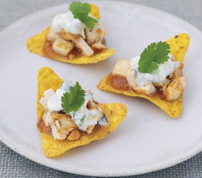 Mini Chicken Tikka Tortillas With yoghurt, Cucumber, And Mint Dip