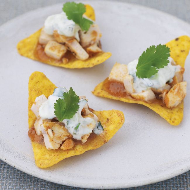 Mini Chicken Tikka Tortillas With Yoghurt, Cucumber, & Mint Dip