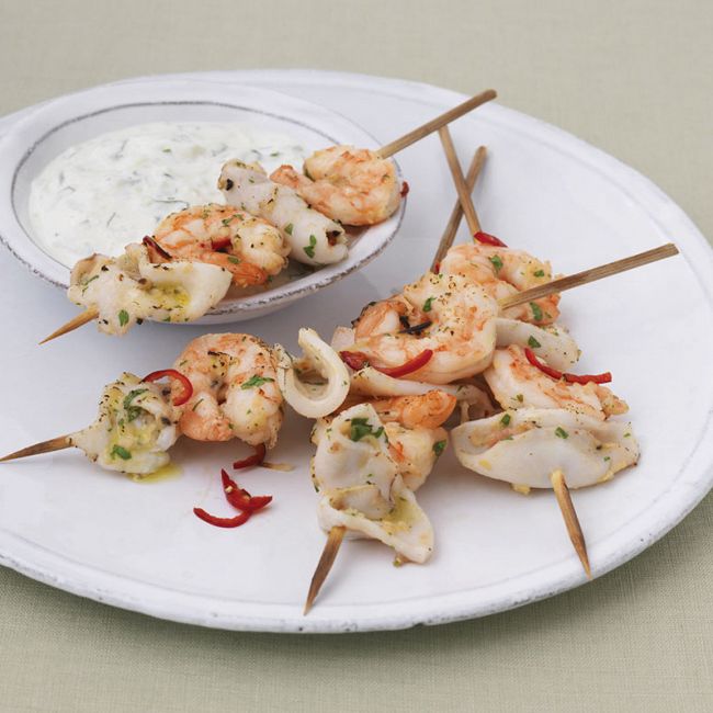 Garlic & Chilli Prawn And Squid Skewers