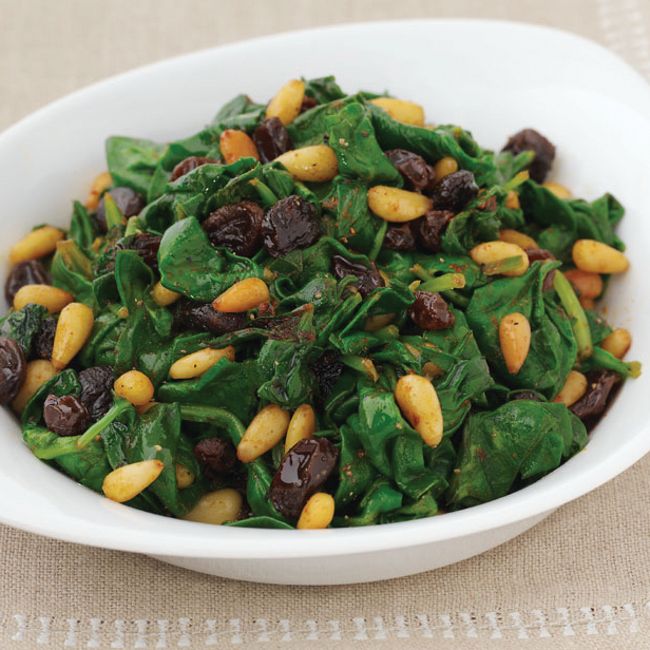 Spinach With Pine Nuts & Raisins