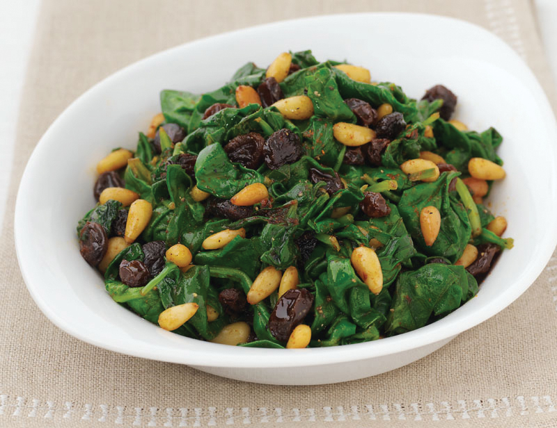 Spinach With Pine Nuts & Raisins