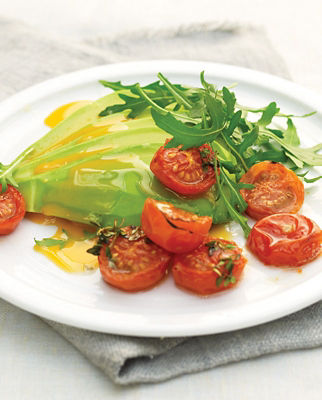 Avocado With Roasted Cherry Tomatoes & A Paprika Dressing