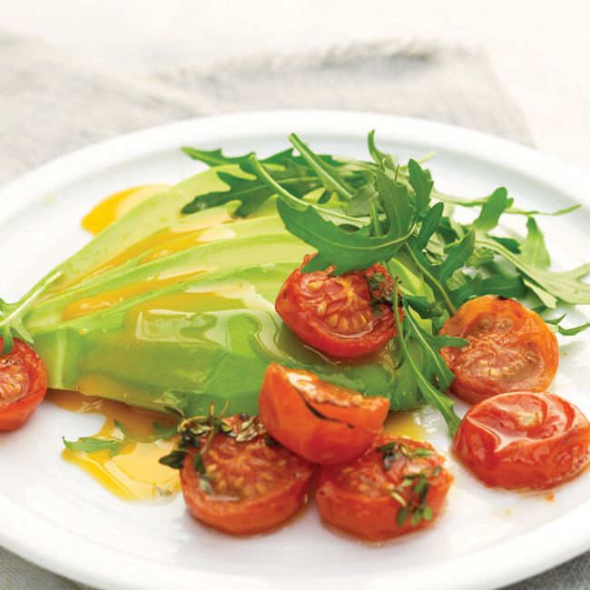 Avocado With Roasted Cherry Tomatoes & A Paprika Dressing