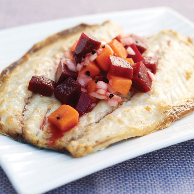 Butterflied Mackerel With Sweet Potato & Beetroot Pickle