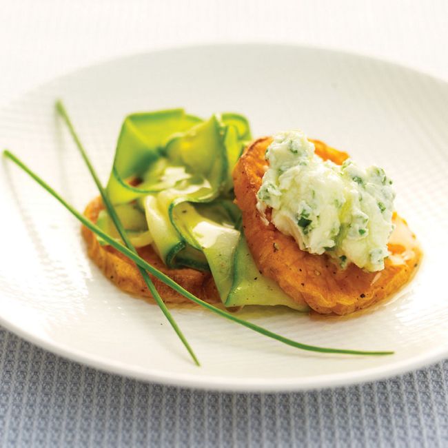 Crisp Sweet Potato With Zucchini & Chive Mascarpone