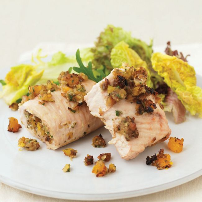 Baked Turkey Rolls Filled With Chestnuts & Mushrooms