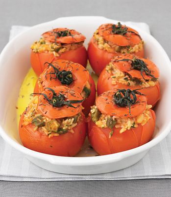 Tomatoes Stuffed With Okra & Rice