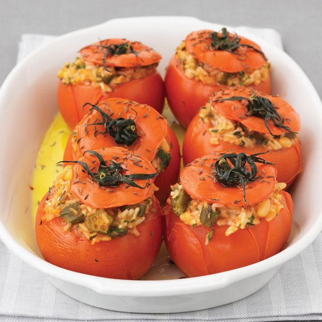 Tomatoes Stuffed With Okra & Rice