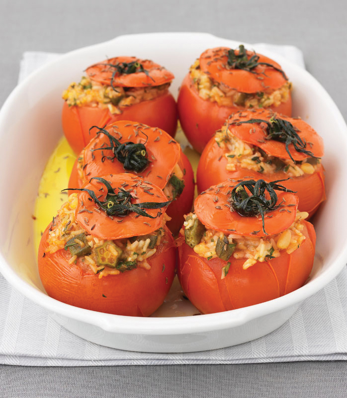 Tomatoes Stuffed With Okra & Rice