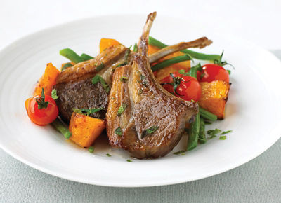 Lamb Cutlets With Butternut Squash, Beans, And Mint