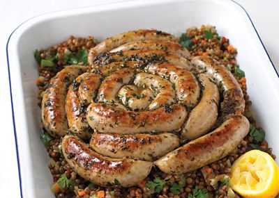 Chargrilled Sicilian Sausages With Lentil Salad