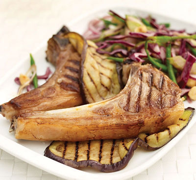 Chargrilled Lamb Cutlets & Aubergine With Red Cabbage Slaw