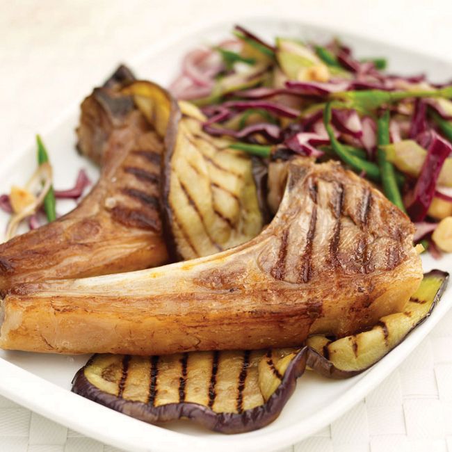 Chargrilled Lamb Cutlets & Eggplant With Red Cabbage Slaw