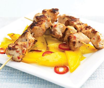 Pork Kebabs With Chilli Mango Salad