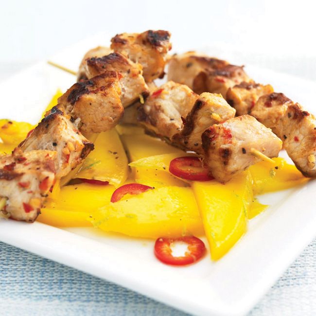 Pork Kebabs With Chilli Mango Salad