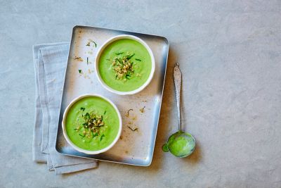 Pea, Mint & Avocado Soup With Quinoa