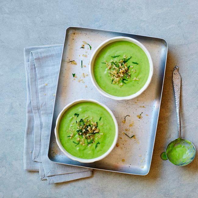 Pea, Mint & Avocado Soup With Quinoa