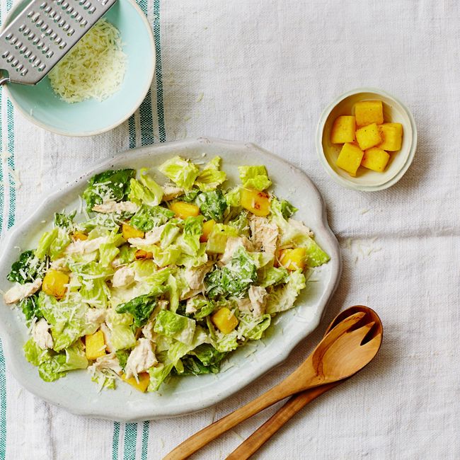 Chicken Caesar Salad With Polenta Croutons & Cheese