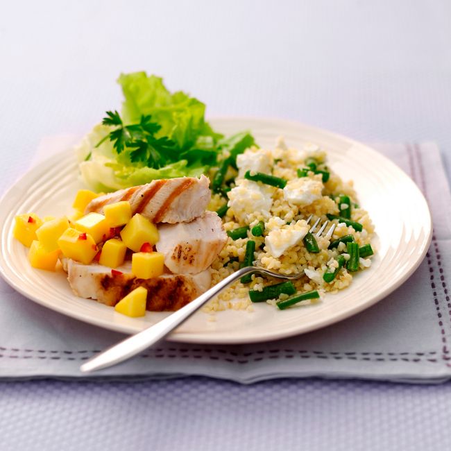 Spiced Bulgur Wheat With Feta & A Fruity Salsa