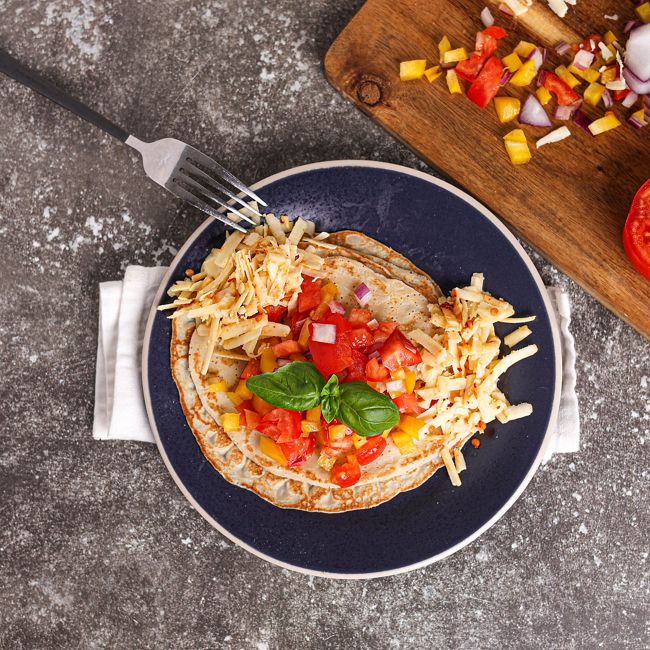 Crêpe with Mexican Cheese, Pepper, Onions & Tomato