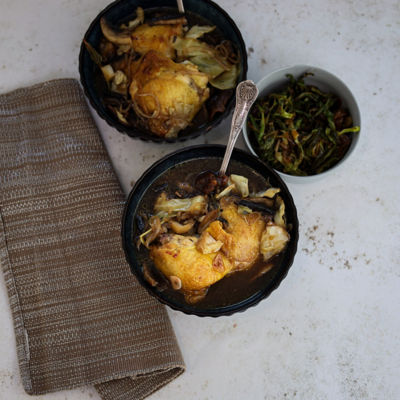 Crispy Chicken in Cabbage & Mushroom Broth