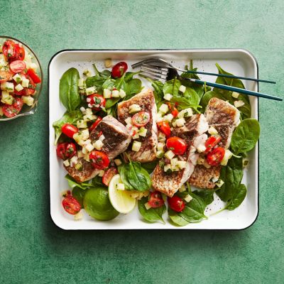 Crispy-skinned barramundi with pineapple salsa