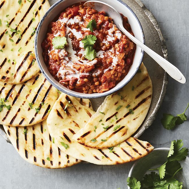 Dahl with Grilled Garlic & Herb Naan