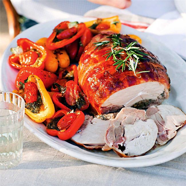 Roast Turducken with Stuffed Mini Capsicums