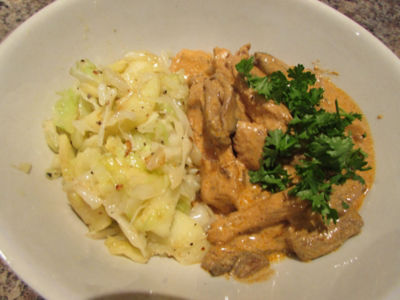 Chicken Stroganoff w Sauteed Cabbage & Apple