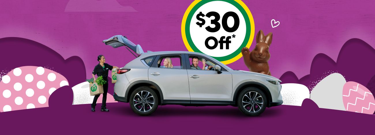 $30 off your first online shop this easter for Delivery, Pick up & Direct to boot