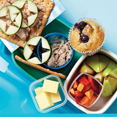 Crackers With Tuna & Cucumber + Mini Blueberry And Zucchini Muffins
