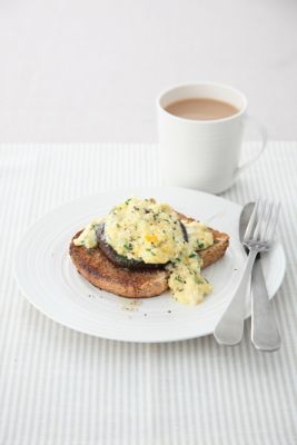 Grilled Portobello Mushrooms With Scrambled Eggs On Toast