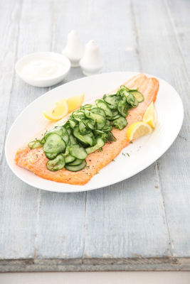 Roast Side Of Salmon With Cucumber & Dill Salad
