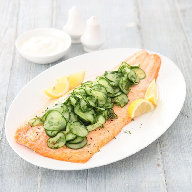 Roast Side Of Salmon With Cucumber & Dill Salad