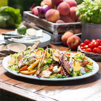 Grilled Ham Salad with Peaches & Crunchy Lime Wafers