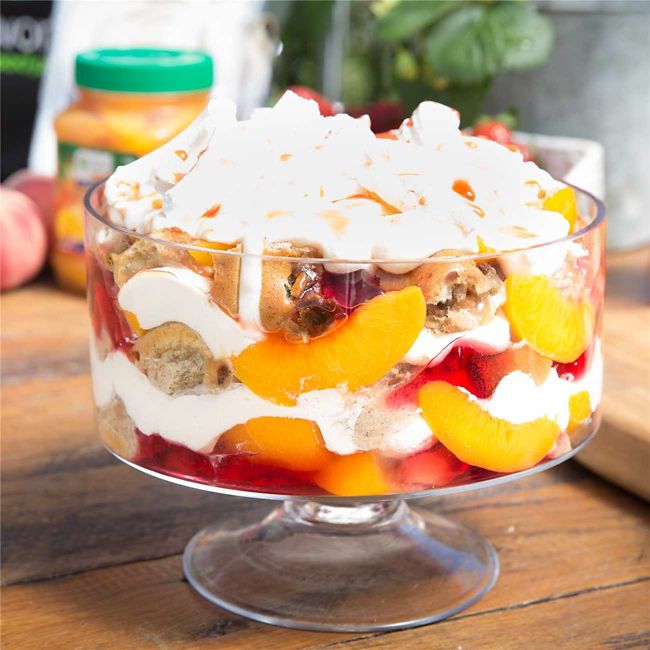 Hot Cross Bun Trifle with Raspberry Jelly & Peaches