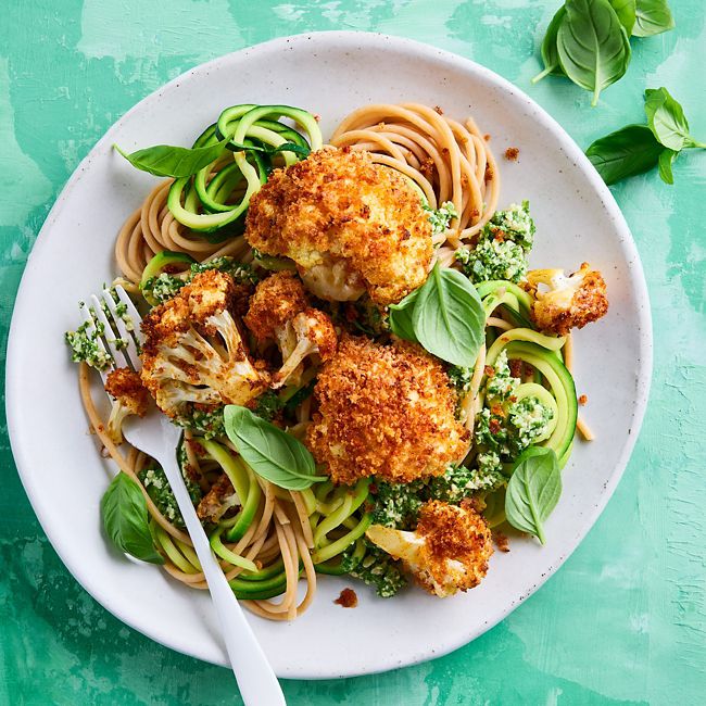 Healthier Air-fryer Cauliflower & Pesto Spaghetti