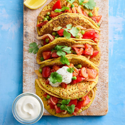 Indian-style Chickpea Pancakes with Spiced Tomatoes