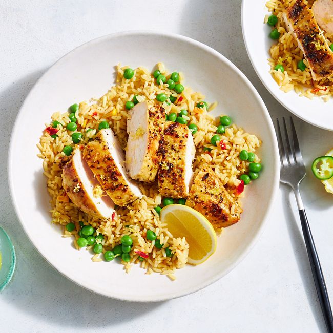 Lemon Chicken with Savoury Chicken & Pea Rice