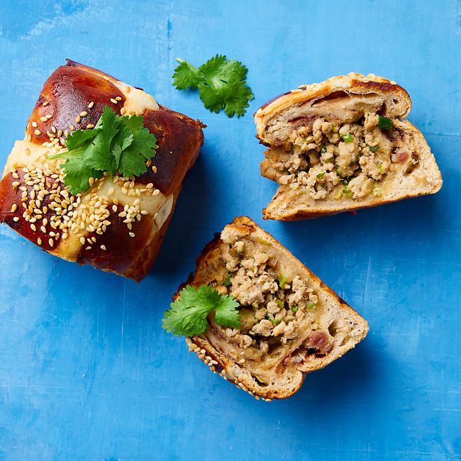 Air-fryer Stuffed Pork & Apple Hot Cross Buns