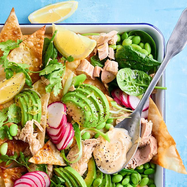 Tuna & Crispy Wonton Salad with Miso Mayonnaise