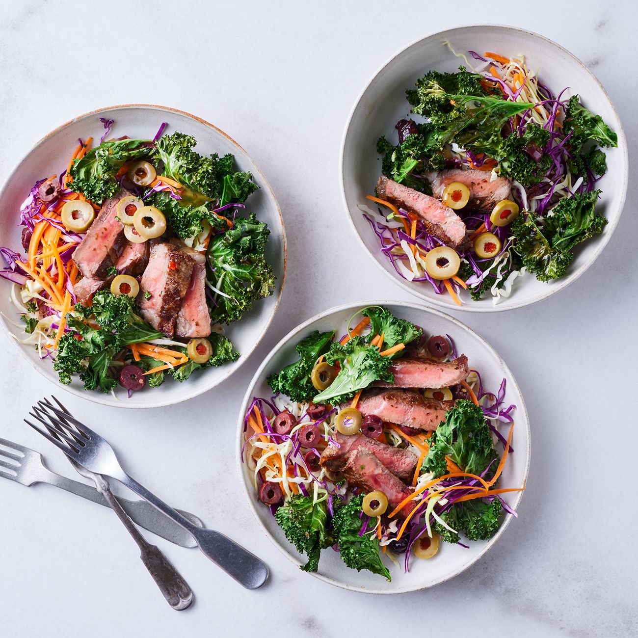Beef and charred kale salad