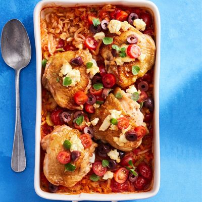 Greek-style Chicken & Risoni Bake with Feta