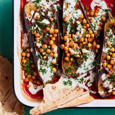 Healthier Baked Eggplant with Tahini Sauce
