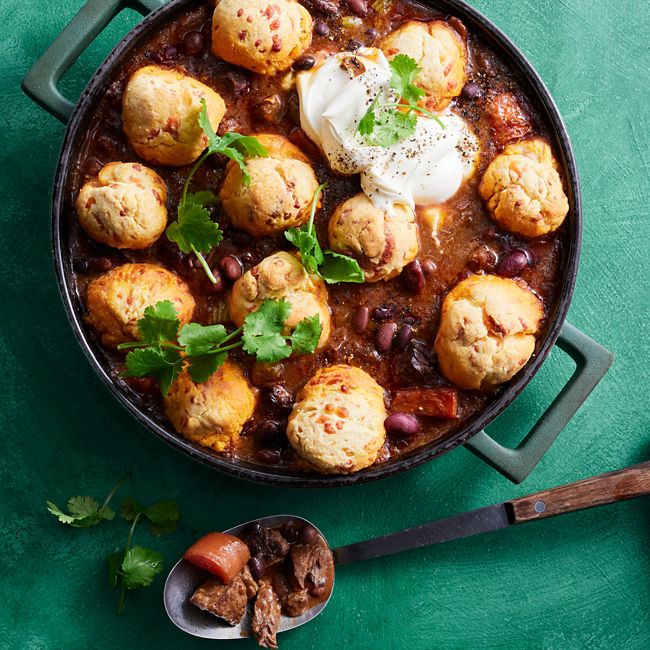 Mexican Beef Casserole with Polenta Dumplings