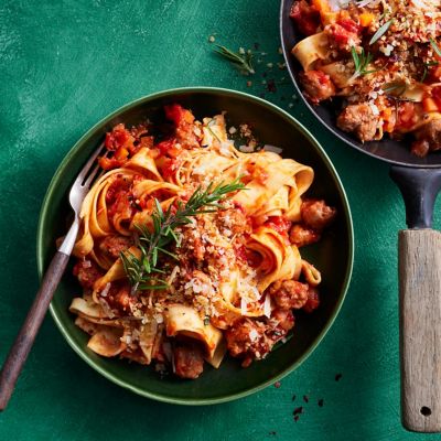 Sausage Pappardelle with Rosemary Panko Crumb