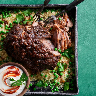 Slow-cooked Beef with Pea Couscous & Harissa Yoghurt