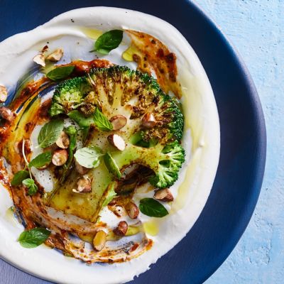 Broccoli Steaks with Yoghurt & Sun-dried Tomato Pesto