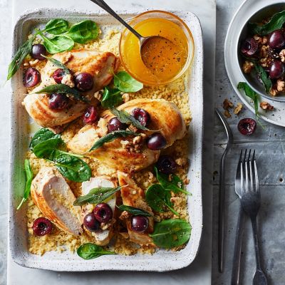Feta-stuffed Chicken with Crispy Sage & Cherry Salsa